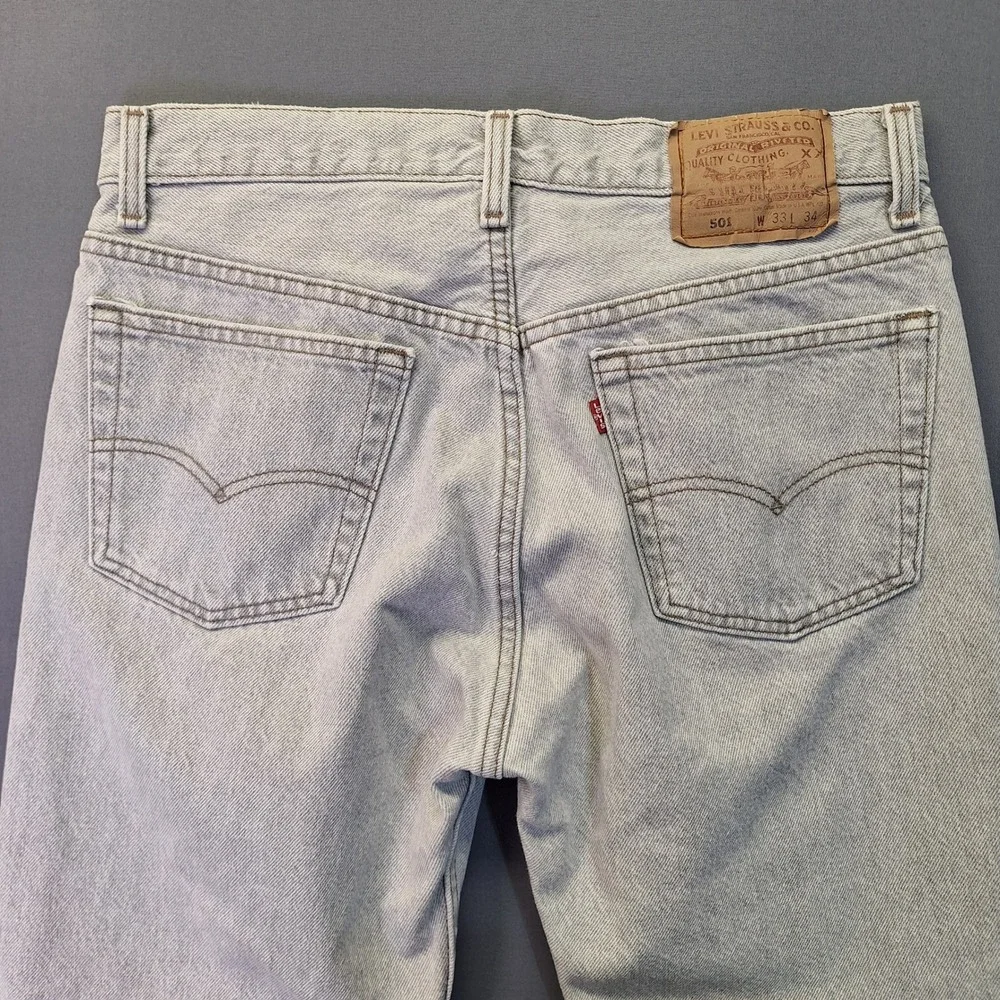 Vintage Levis 501 Jeans Mens 33x34 Grey Wash Straight Leg Denim Made in USA